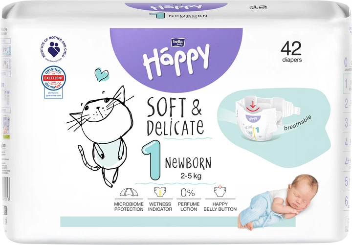 Підгузки дитячі одноразові HAPPY BELLA BABY newborn.(вага 2-5 кг, 42 шт.)